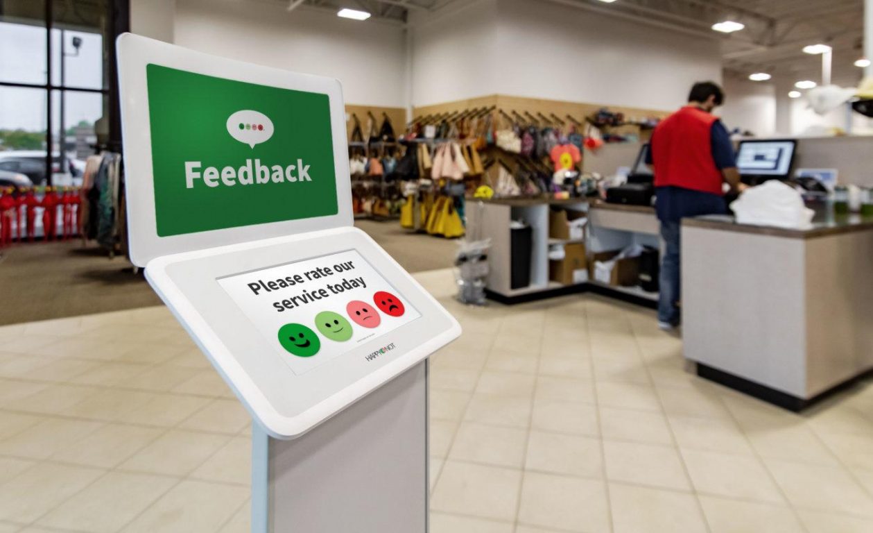 Smiley terminal collect customer feedback at Shoe station