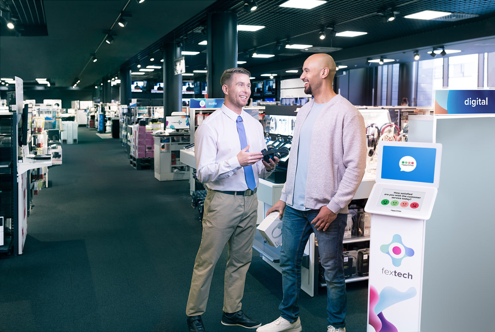 Frontline staff helping customer in retail