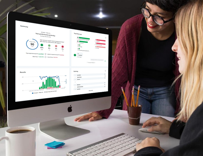 Public service employees reviewing feedback resutlts in HappyOrNot Analytics quick view